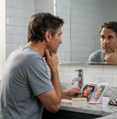 a person contemplating a facelift