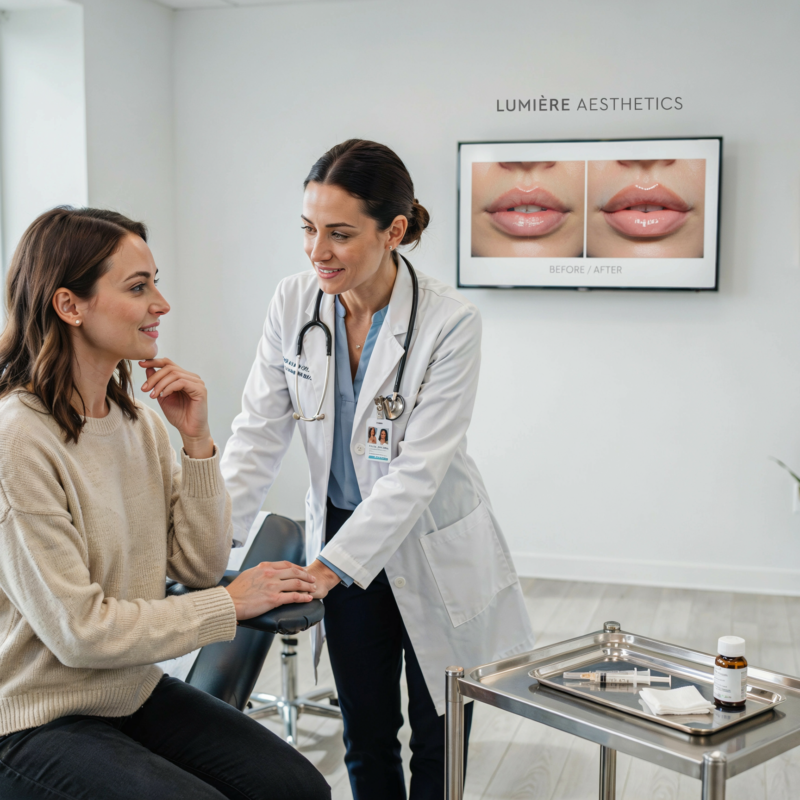 a woman considering lip fillers