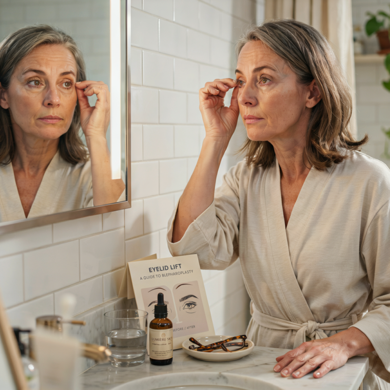 a woman considering an eyelid lift